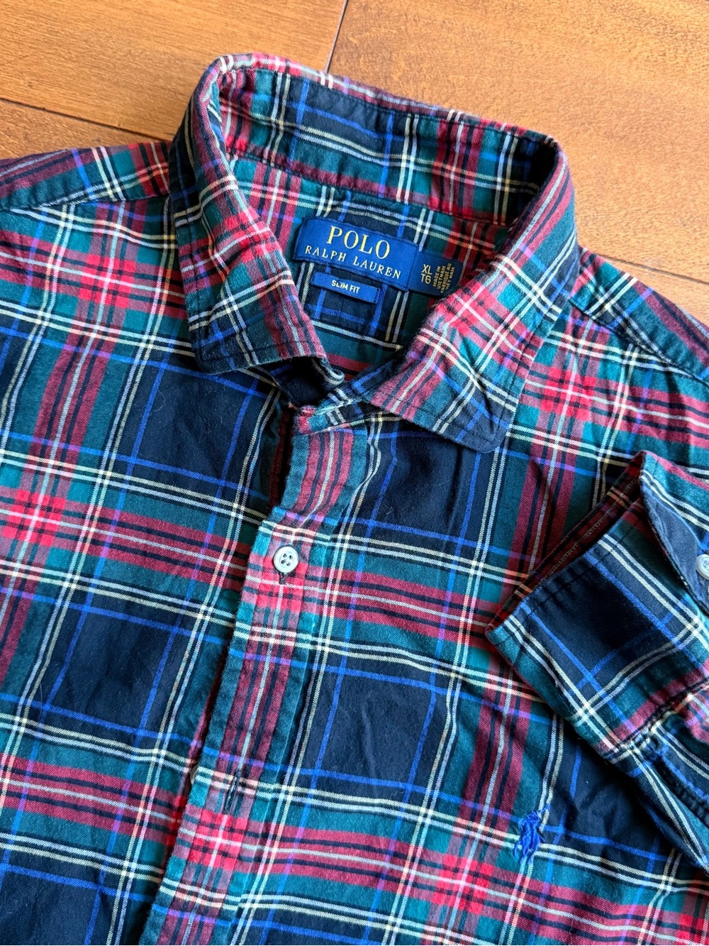 Polo Ralph Lauren Slim Fit Red Green Plaid Flannel Long Sleeve Button-Up - XL